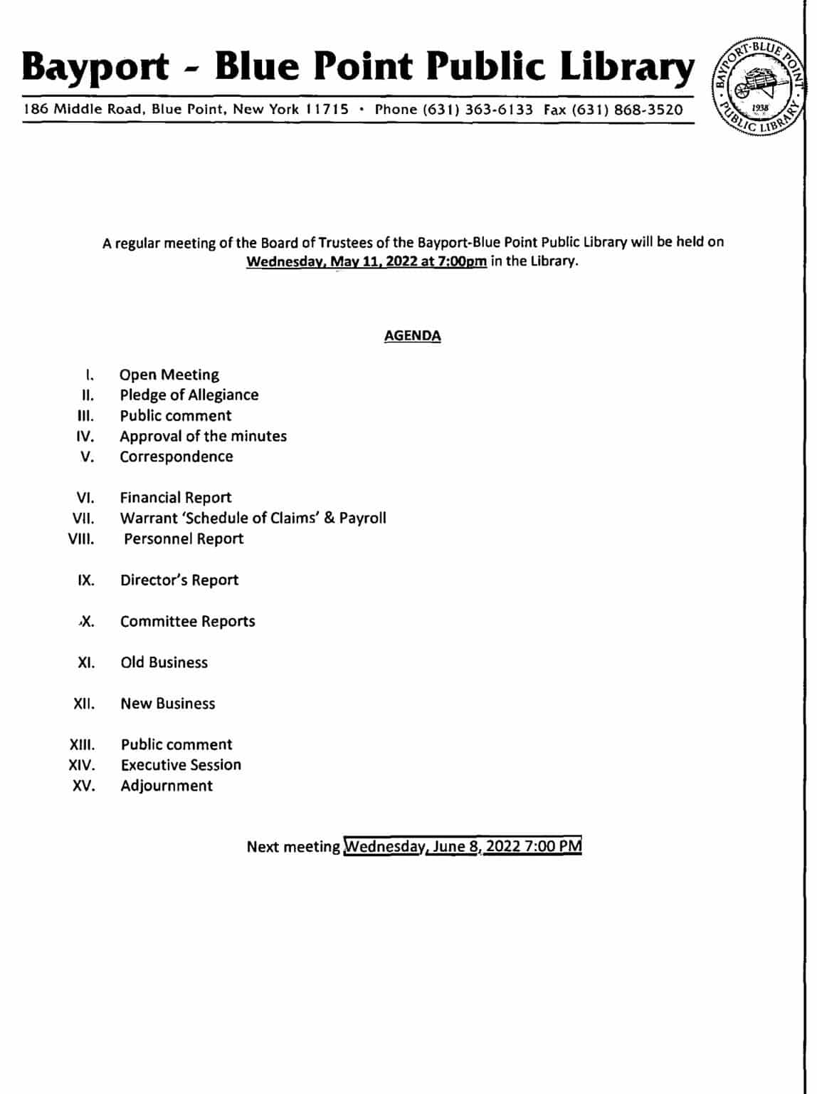 Board Information BayportBlue Point Library