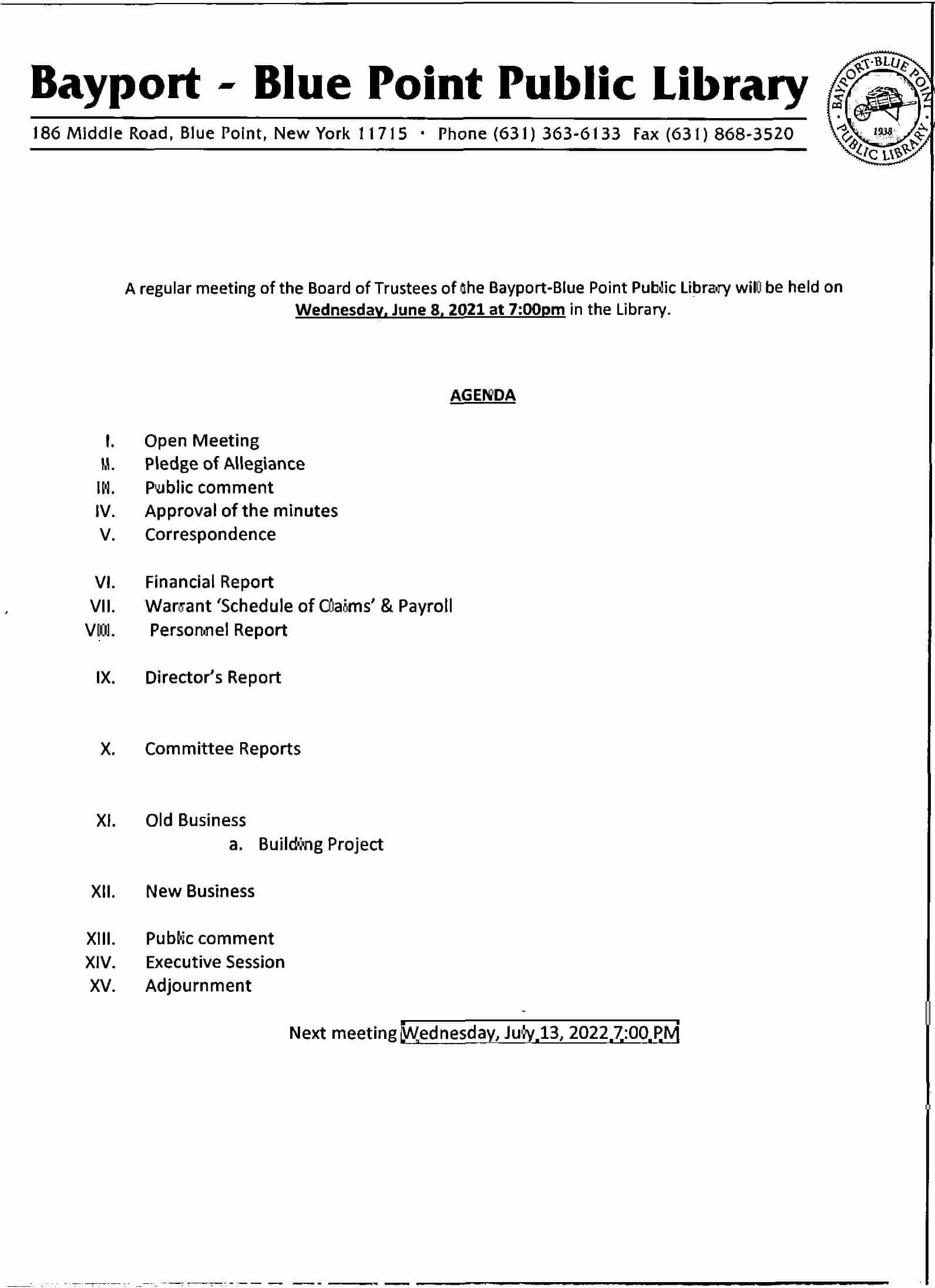 June Board Meeting 2022 BayportBlue Point Library