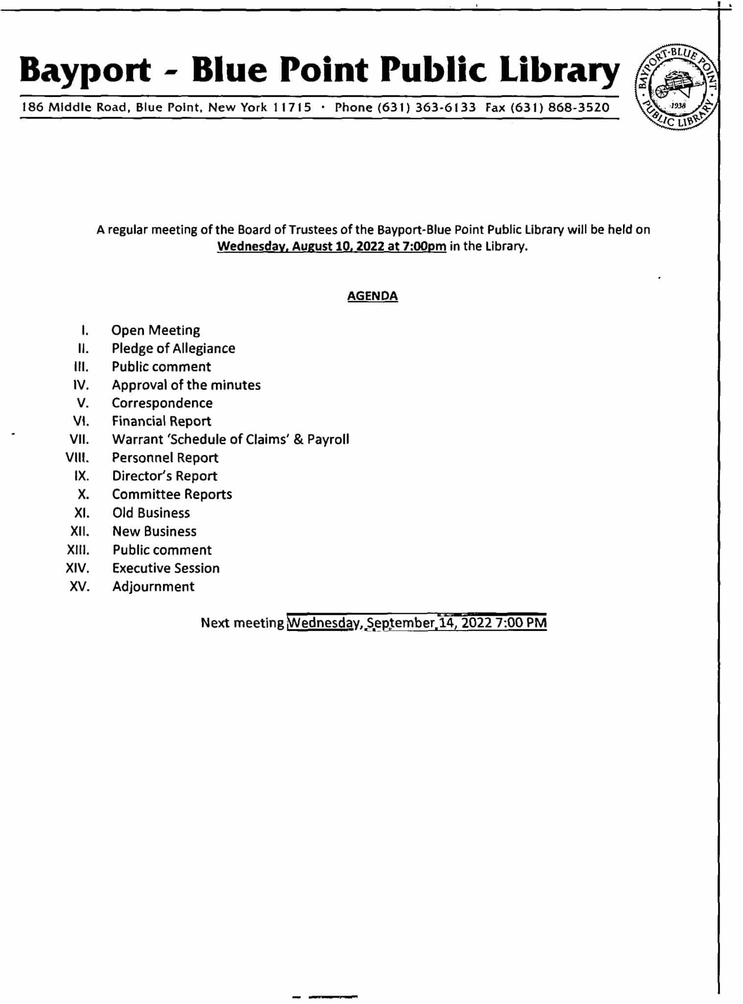 Board Information BayportBlue Point Library